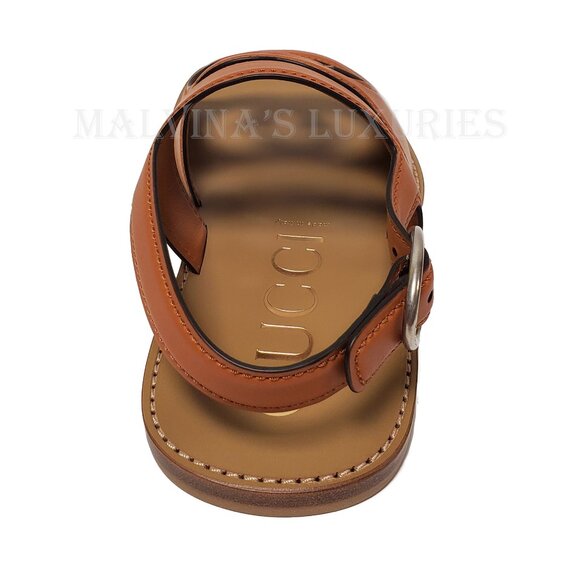 GUCCI SHOES MENS BROWN LEATHER CUTOUT INTERLOCKING G LOGO SANDALS sz 8 / 8.5 - Picture 11 of 16